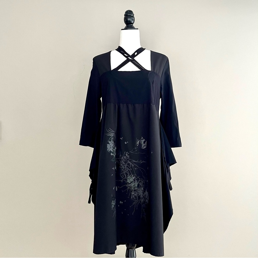 Chic Asymmetrical Black Dress with Artistic Flair
